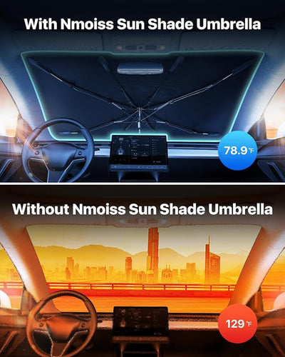 [Upgraded] Nmoiss Windshield Sun Shade Umbrella For Truck- [Vinyl Coating Heat Shield] Protect Car from Sun Rays & Heat Damage Keep Cool and Protect Interior, Spring Structure Edge Large 61" L x 35" W