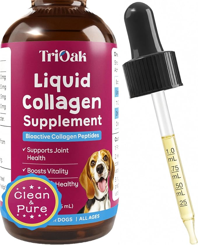 Premium Hydrolyzed Liquid Collagen Drops for Dogs: Grass-Fed Bioactive Peptides with Vitamin C, Biotin & Hyaluronic Acid - 4-in-1 Collagen Supplement for Hip & Joint, Skin & Coat & Itch Relief Support