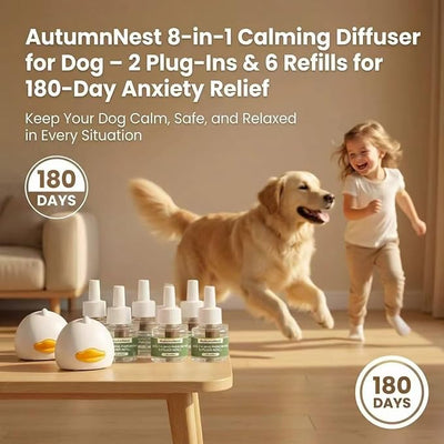 8-in-1 Calming Diffuser for Dog – Pheromone-Based Dog Anxiety Relief, 2 Plug-Ins & 6 Refills for 180-Day Stress Support – Helps Promote Calm Behavior, Safe & Non-Toxic, Anxiety Relief for Dogs