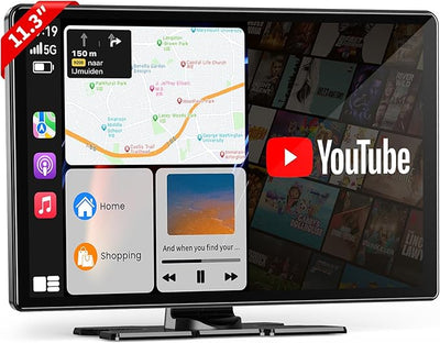 11.3" Wireless Carplay Screen for Car with N-etflix/YouTube/TikTok, Upgraded A-pple CarPlay & Android Auto Screen,Portable AI Magic Box with Backup Camera/Navigation/Voice Control,for All Vehicles