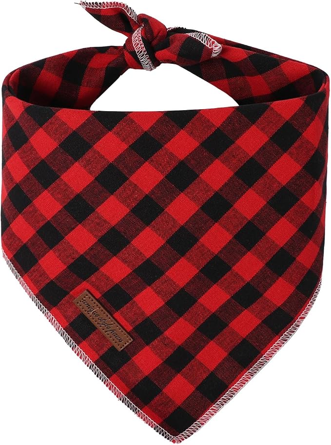 Unique Style Paws Dog Christmas Bandanas 1PC Washable Cotton Triangle Black&Red Plaid Dog Scarfs for Small Medium Large Dogs and Cats-NewHLG-S