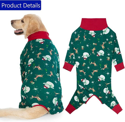 kzrfojy Dog Christmas Pajamas Dog Recovery Suit for Dogs After Surgery Female Male Medium Large Dog Neuter Spay Onesie Prevent Licking Surgical Wound Cone Alternative (Green, 3X-Large (Pack of 1))