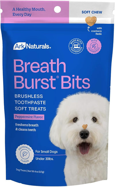 ARK Naturals Breath Bursts Brushless Toothpaste Dog Treats, Dog Dental Bits for Small Breeds, Unique Texture Helps Clean Teeth & Freshen Breath, Peppermint, 4 oz, 1 Pack