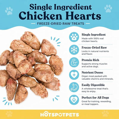 Hotspot Pets Freeze Dried Chicken Hearts for Cats & Dogs- 1LB Bag (300+pcs) USA Made, Healthy Single Ingredient All Natural Grain Free- Resealable -Perfect for Training, Topper or Snack, Allergen-Free