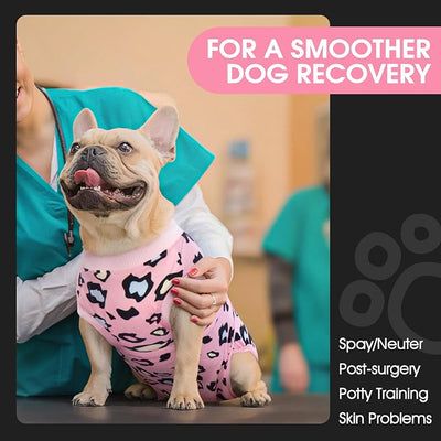 FUAMEY Recovery Suit for Dogs After Surgery,Soft Breathable Dog Bodysuit E-Collar & Cone Alternative Surgical Suit,Male Female Dog Neuter Spay Suits Anti Licking Wounds Onesie Pink Leopard XL