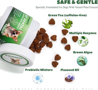Teeth Cleaning Chews for Dogs, Dog Dental Soft Chews for Plaque & Tartar Control with Natural Enzymes, Dental Care for Dogs Fresh Breath with Probiotic