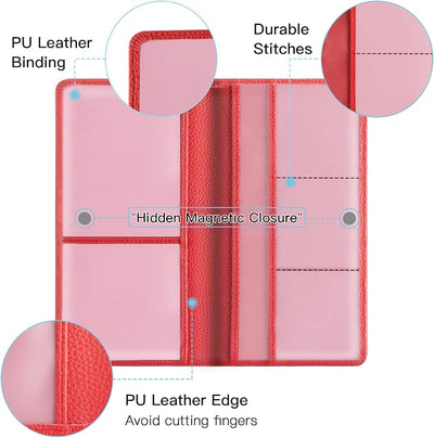 Valardoh Premium Car Registration and Insurance Card Holder, Car Document Holder for Cards, Driver License & other Essential Documents (Red)