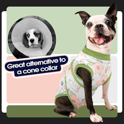 FUAMEY Dog Recovery Suit Male,Dogs Surgery Neuter Suits Puppy Spay Shirts for Female Protect Dog's Skin Anti Licking Abdominal Wounds Doggie Onesie Pet Bodysuit Alternative to Cone Rabbit Flower S