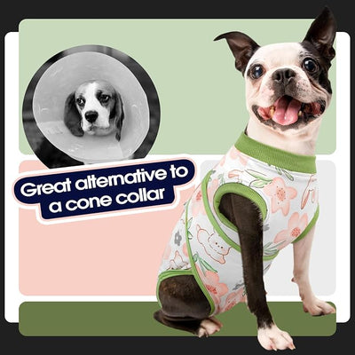 FUAMEY Dog Recovery Suit Male,Dogs Surgery Neuter Suits Puppy Spay Shirts for Female Protect Dog's Skin Anti Licking Abdominal Wounds Doggie Onesie Pet Bodysuit Alternative to Cone Rabbit Flower XS