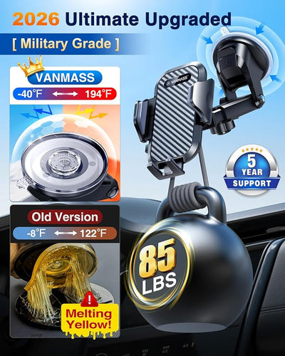 VANMASS Car Phone Holder 2026 Ultimate Military-Grade Strongest Suction & Clip Windshield Dashboard【Newest Best Strongest】Cell Phone Shower & Wall Mounts for iPhone 17 Pro Max 16 15 14 13 Android