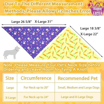 Vivifying Easter Dog Bandanas - 2 Pack Festive Pet Accessories with Cute Bunny and Carrot Patterns, Perfect for Easter Celebrations (X-Large, Purple & Yellow)
