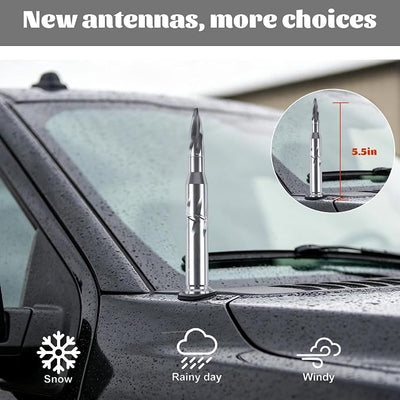 Famobay Chrome Stubby Bullet Antenna Car Truck Antenna Chevy Silverado & GMC Sierra Trucks Heavy Duty Pickup Trucks Accessories（5.5inch Chrome Spiral Pattern）