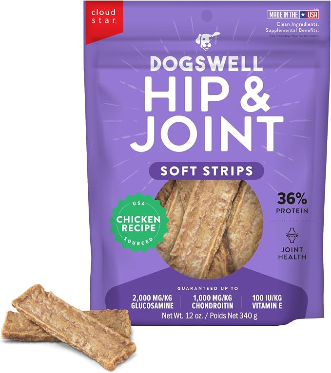 Dogswell Hip & Joint Soft Strips Dog Treats, Chicken, 12 oz. Pouch