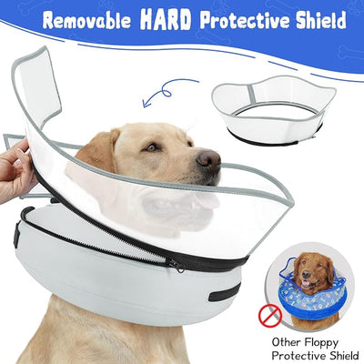 Elevated Inflatable Dog Cone Collar Alternative After Surgery, Dog Donut Collar, Soft Pet Cone to Stop Licking for Small Medium Large Dogs