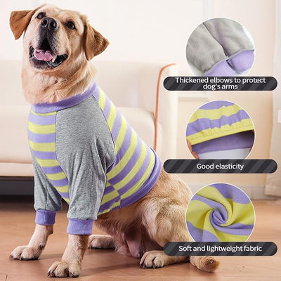 FUAMEY Dog Recovery Sleeve with Elbow Protector for Small Dogs | Dog Shirt Stop Licking Joints, Long Sleeve Suit, Protecting Front Leg Arm, Wounds Cover Skin Conditions, Purple Stripes S