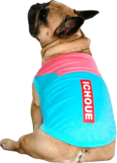 iChoue French Bulldog Summer Cooling Shirt for Dogs UV Sun Protection Vest Sleeveless Breathable Tank Top English Pug Turquoise Rose - XXLarge