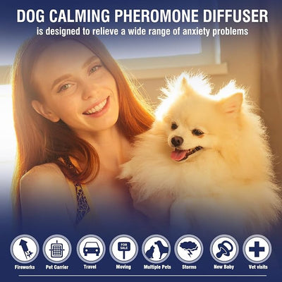 Dog Calming Pheromones Diffuser 6 in 1 Kit Appeasing Pheromone Diffuser to Calm (2 Plug in+4 x48ml Refill) for Anxiety Relief Reduce Aggression Fighting Barking Stress 120 Day Supply(Lemon)