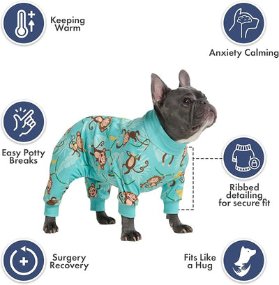 Spark Paws Dog Pajama, Dog Recovery Suit Male, Onesie, Ultra-Soft and 4-Way Stretch, for Small Medium and Large Breeds - Monkey Business - 2XL