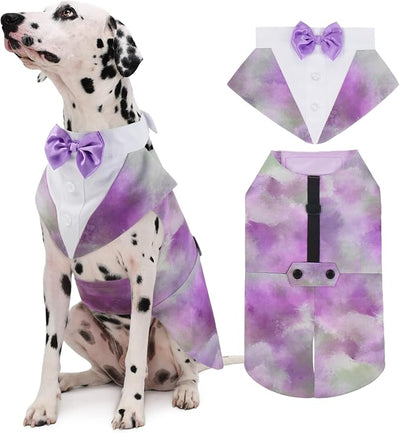 Kuoser Dog Tuxedo Dog Suit and Bandana Set, Dogs Tuxedo Wedding Party Suit, Dog Prince Wedding Bow Tie Shirt Formal Dog Wedding Attire for Large and Medium Dogs Golden Retriever Samo Bulldogs