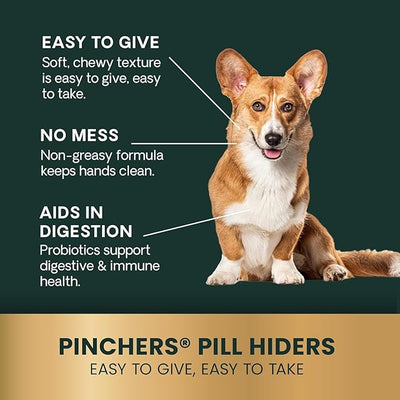 VetriScience Extra Large Pinchers Pill Hiders Chews Non-Greasy Pill Wrap with Probiotics for Dogs, Disguise Pills, Capsules & Tablets, Gut & Immune Health, Peanut Butter, 45 Counts