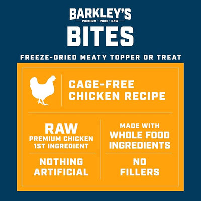 Barkley’s Bag Chicken Bites, Freeze Dried Dog Treats & Food Topper, Made with Chicken and Brown Rice, Small Bite-Sized Pieces for Training Rewards, for All Dog Breeds, Ages & Sizes, 4 Oz Bag (1 Pack)