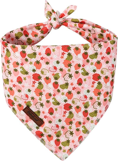 Strawberry Dog Bandana - Soft Pastel Spring Summer Dog Neck Scarf, Cute Pet Bib for Puppy Kitten, Sweet Photo Dogs Cats Prop for Daily Use Parties & Pet Photography S