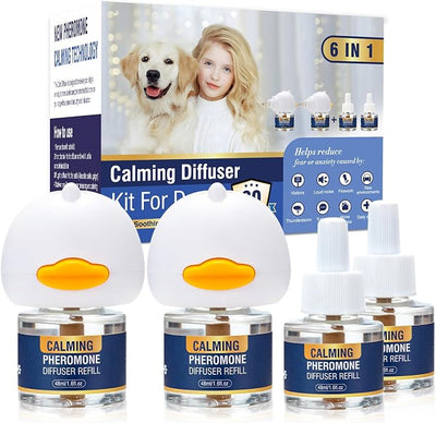 Dog Calming Pheromones Diffuser 6 in 1 Anxiety Relief Reduce Aggression Fighting Barking Stress 120 Day Supply 2 Plug in+4 x48ml Refill