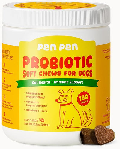PENPEN Probiotics for Dogs, Dogs Probiotics for Digestive Health, Multi-Probiotic and Enzyme Blend Promote Gut Health & Immune Support, Eases Sensitive Stomachs - Beef Flavor, 180 Soft Chews