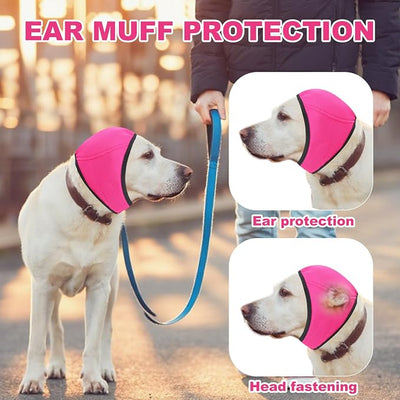 Dog Ear Muffs No Shake Ear Wraps for Dogs Ear Protection for Noise & Anxiety Relief Comfort Calming Hoodie, Protection Firework Grooming Bathing and Force Drying (Pink L)