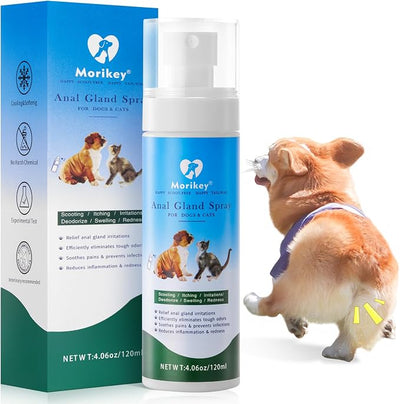 Anal Gland Spray for Dogs & Cats, Fast Relieves Anal Gland Irritations&Itching, Stops Scooting, Odor Elimination Anti Itch Dog Spray,Safe for All Animals - 4.06 Fl Oz