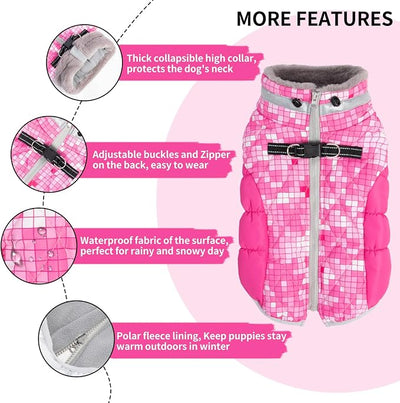 CuteBone Waterproof Winter Coat with Harness, Reflective Warm Jacket with Zipper for Cold Weather, Snowsuit for Small Medium Large Dogs YRFN05XL