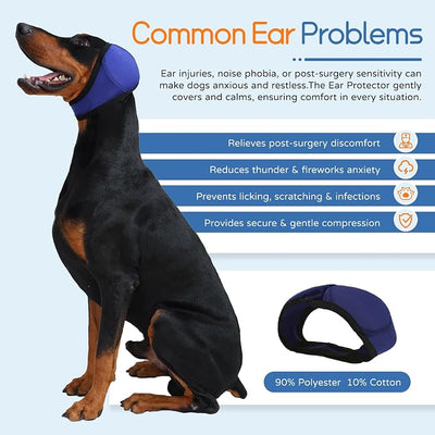 Dog Ear Muffs & Swim Cap and No Shake Ear Wrap for Bathing, Hematoma, Drying & Noise Anxiety Relief - Elastic Waterproof Ear Protection with Calming Hoodie for Grooming