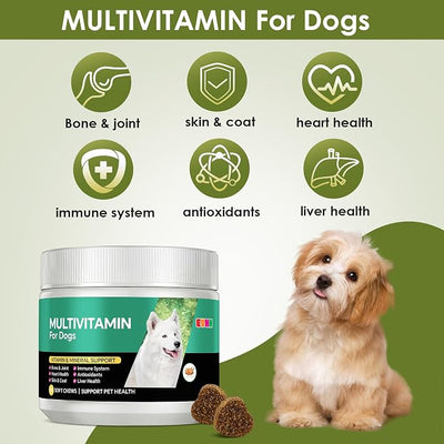 Multivitamin for Dogs，Dog Multivitamin Chews with Essential Vitamins & Minerals - Skin & Coat Health, Immune Support, Heart & Liver Care, Chicken Flavor, 120 Count