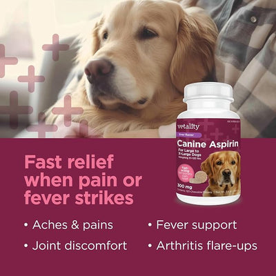 Vetality Canine Aspirin for Dogs | Fast Pain Relief | Large to X-Large Dogs | Liver Flavor | 120 Chewable Tablets