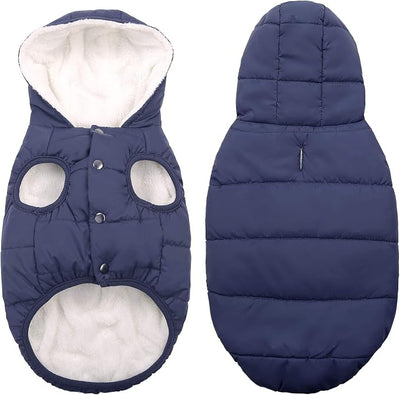 SAWMONG Waterproof Dog Winter Coat, Warm Fleece Lined Dog Jacket with Hood, Windproof Puppy Coat, Pet Apparel Vest Outdoor&Indoor Winter Activities(Blue,XXXL)