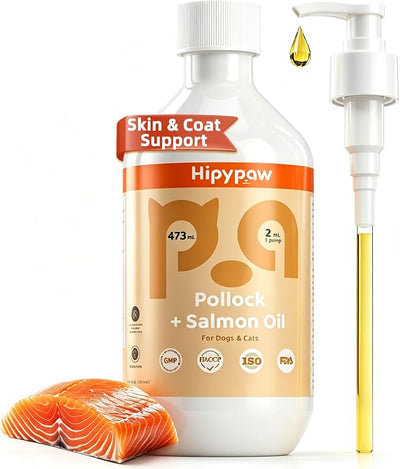 Fish Oil Omega 3 for Dogs - Salmon & Pollock Oil for Dogs and Cats - Defense Liquid Supplement for Skin, Coat Brain, Hip, Joint and Heart Health - Omega Oil for Pet(16OZ)