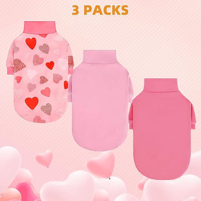 KOOLTAIL Valentine's Day Dog Sweater for Small Dogs, 3 Pack Fleece Puppy Shirt Turtleneck Pullover Clothes with Love Heart Partten, Fuzzy Soft Warm Pet Winter Cold Weather Coat, Girl Boy, Pink S