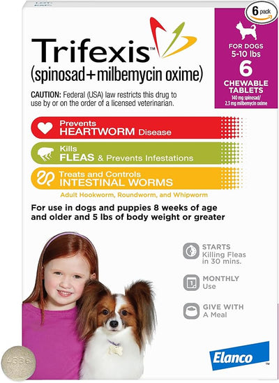 Trifexis Heartworm Prevention | Treats & Controls Flea Infestations + 4 Other Worms | Dogs 5-10 lbs. | 6 Chewables
