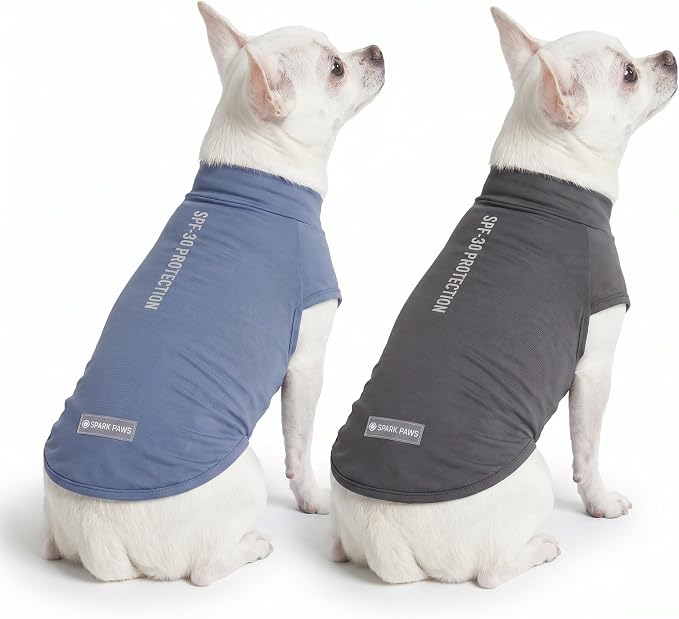 Spark Paws Sunblock Dog T-Shirt, SPF30 Protection, Lightweight Breathable Quick Dry for Dogs with Sensitive Skin - Navy Blue & Dark Grey (Set of 2) - Size S