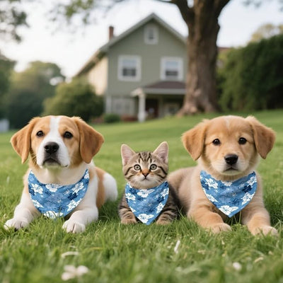 KEIAHUAN Blue Hibiscus Flowers Dog Bandana Soft Fabric Bandanas Pet Kerchief Cat and Dog Scarf Triangle Bibs Fit for Party, 1 Pack