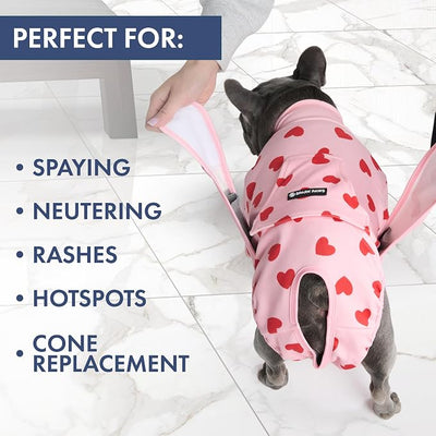 Spark Paws Dog Surgery Recovery Suit – Dog Recovery Suit After Surgery, Anti-Lick Dog Onesie, Abdominal Wound Protector, Soft Cone Alternative for Spay Neuter Male Female Pet Recovery, Pink Hearts,5XL