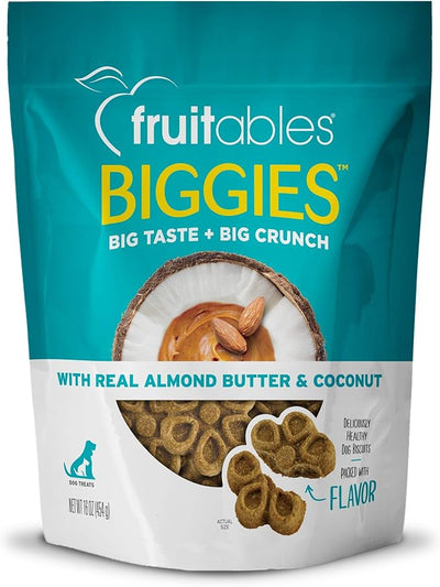 Fruitables Biggies Soft & Chewy Dog Treats Variety Pack, 16 oz Bags Pack of 4 | Peanut Butter Banana and Almond Butter Coconut Dog Treats | Soft Natural Reward Snacks Made with Real Ingredients