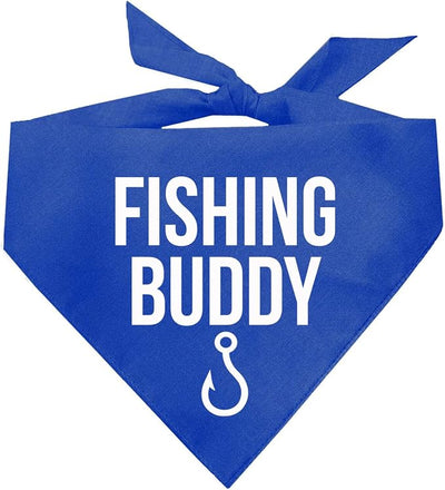 Fishing Buddy Dog Bandana | 100% Cotton Adjustable Triangle | Made in USA | Boat & Fishing | Captain | Beach & Lake | Summer | Outdoors |Father's Day | Royal, One Size (99)