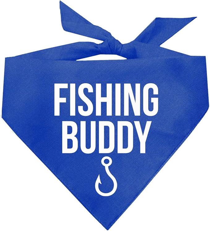 Fishing Buddy Dog Bandana | 100% Cotton Adjustable Triangle | Made in USA | Boat & Fishing | Captain | Beach & Lake | Summer | Outdoors |Father's Day | Royal, X-Small (99)
