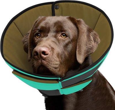 Queenmore Soft Dog Cone Collar, Dog Cones for Large Dogs to Stop Licking, Soft Cone for Dogs After Surgery, Elizabethan Collar for Pets, Pet Recovery Collar for Wound Healing, Green L