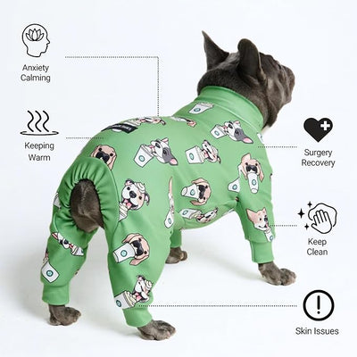 Spark Paws Dog Pajama, Dog Recovery Suit Male, Onesie, Ultra-Soft and 4-Way Stretch, for Small Medium and Large Breeds - Pup Cup - S