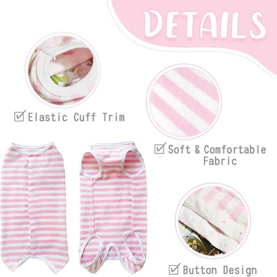 Dog's Recovery Suit Post Surgery Shirt for Puppy, Small Dog Surgical Recovery Suit for Female Male Dogs, Dog Onesie Protect Surgical Wound(Pink White Stripe-XXS)