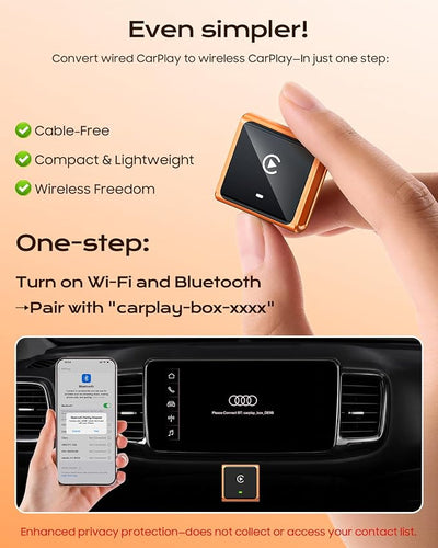 Mini Wireless CarPlay Adapter for iPhone Apple, USB-A/C Plug & Play | Go Wireless with Factory Wired Apple CarPlay, Fast Auto Connect, Low Latency, Compatible with iOS 10+ & 2015+ Cars, Orange