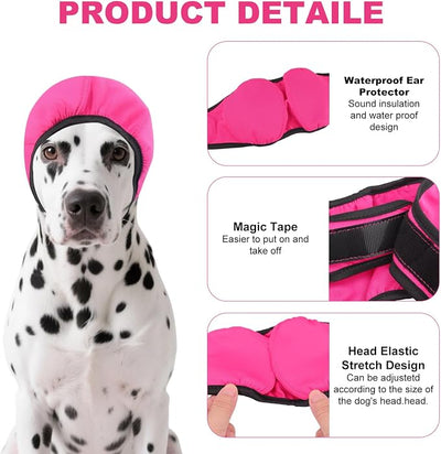 Dog Ear Muffs No Shake Ear Wraps for Dogs Ear Protection for Noise & Anxiety Relief Comfort Calming Hoodie, Protection Firework Grooming Bathing and Force Drying (Pink M)