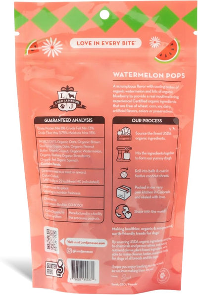 Lord Jameson Watermelon Pops 6 oz: Organic Soft & Chewy Dog Treats | Natural Puppy & Senior Treats | Easy Chew Hypoallergenic Dog Snacks | Gourmet Healthy Training Treats for Small & Large Dogs